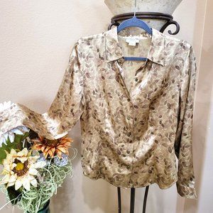 Ann Taylor Brown Leaf Print Button Down Shirt